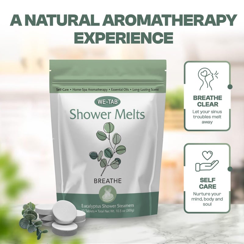 We-Tab Shower Steamers 10-pk with Essential Oil Aromatherapy to Breathe Clear, Long Lasting Eucalyptus Scent, for Relaxation, Stress & Sinus Relief and Self Care. Great for Flu & Cold Season. - Image 4