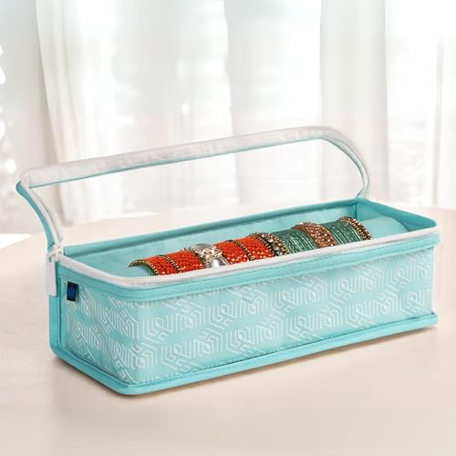 HomeStrap Cotton Single Rod Bangle Box with Transparent Top | Waterproof, Dustproof Organizer for Bangles, Chudis, Bracelets, Watches & Jewellery | Compact Storage Organizer | Sea Green| Pack of 1 - Image 1