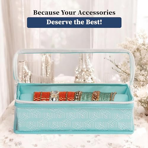 HomeStrap Cotton Single Rod Bangle Box with Transparent Top | Waterproof, Dustproof Organizer for Bangles, Chudis, Bracelets, Watches & Jewellery | Compact Storage Organizer | Sea Green| Pack of 1 - Image 3