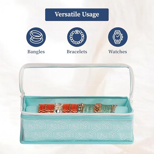 HomeStrap Cotton Single Rod Bangle Box with Transparent Top | Waterproof, Dustproof Organizer for Bangles, Chudis, Bracelets, Watches & Jewellery | Compact Storage Organizer | Sea Green| Pack of 1 - Image 5