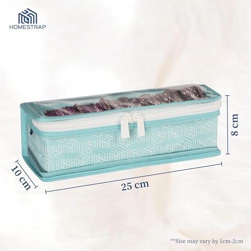 HomeStrap Cotton Single Rod Bangle Box with Transparent Top | Waterproof, Dustproof Organizer for Bangles, Chudis, Bracelets, Watches & Jewellery | Compact Storage Organizer | Sea Green| Pack of 1 - Image 2