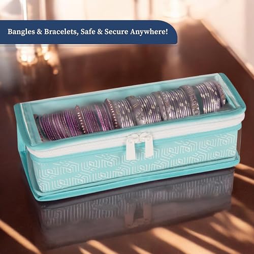 HomeStrap Cotton Single Rod Bangle Box with Transparent Top | Waterproof, Dustproof Organizer for Bangles, Chudis, Bracelets, Watches & Jewellery | Compact Storage Organizer | Sea Green| Pack of 1 - Image 4