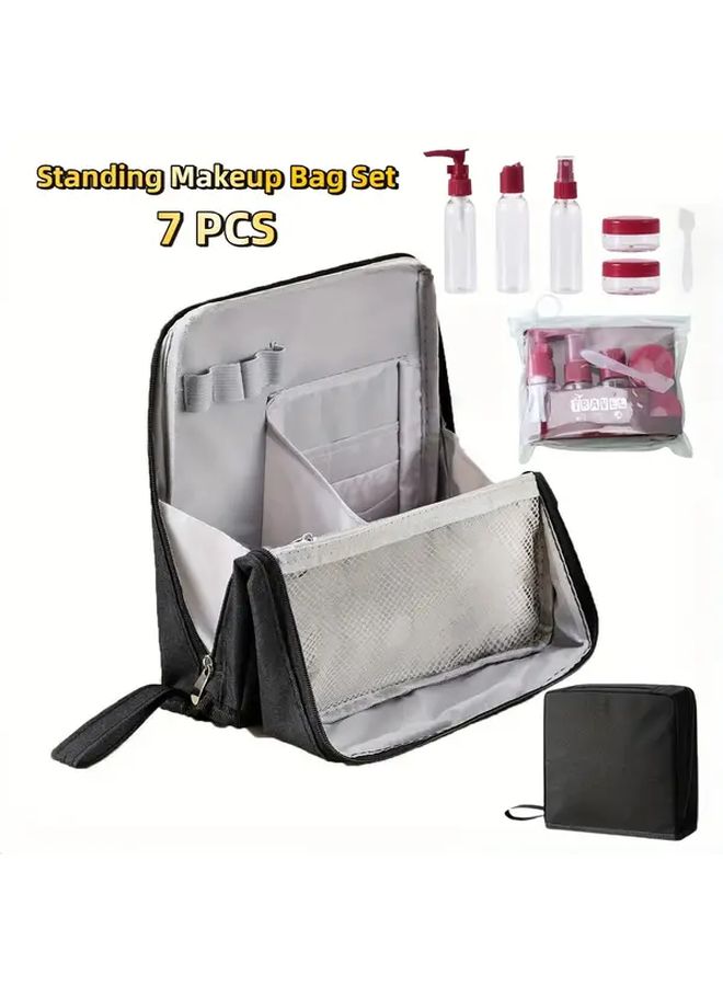 Large Capacity Travel Toiletry Bag Set With Storage Bottles Beige - Image 2