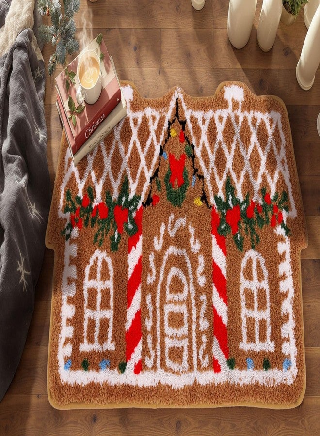 JarThenaAMCS سجادة حمام JarThenaAMCS بتصميم بيت خبز الزنجبيل، سجادة حمام منسوجة مانعة للانزلاق، سجادة أرضية شتوية مثالية لعيد الميلاد، مناسبة للمنزل والمطبخ والحمام وغرفة النوم والشرفة والمدخل - Image 1