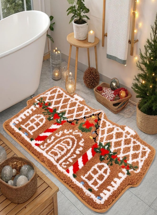 JarThenaAMCS سجادة حمام JarThenaAMCS بتصميم بيت خبز الزنجبيل، سجادة حمام منسوجة مانعة للانزلاق، سجادة أرضية شتوية مثالية لعيد الميلاد، مناسبة للمنزل والمطبخ والحمام وغرفة النوم والشرفة والمدخل - Image 5