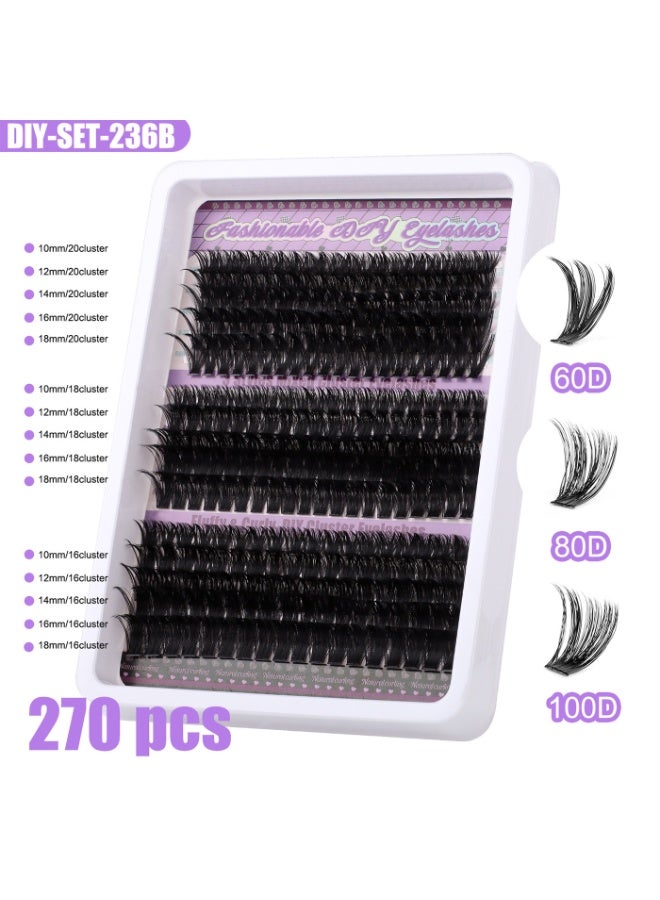 Hirospace 270 Pcs Lash Clusters, Lash Adhesive Glue & Lash Tweezer Set Eyelash Extensions Wispy False Eyelashes Lash Clusters DIY Eyelash Extensions Individual False Eyelashes for Women - Image 2