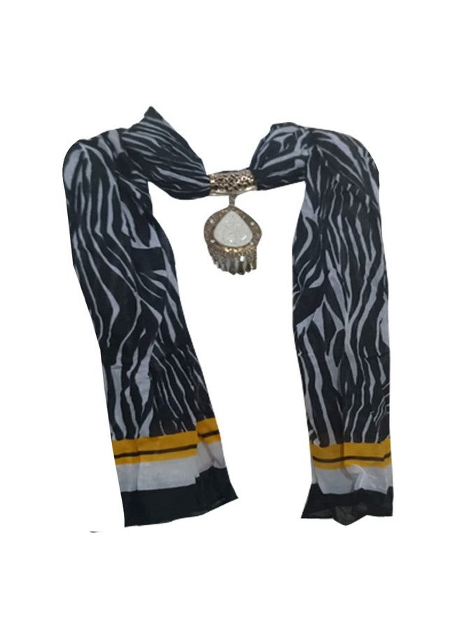 V3E Scraf Women Cotton Linen Printed Necklace Pendant Scarf (Black & White) - Image 1