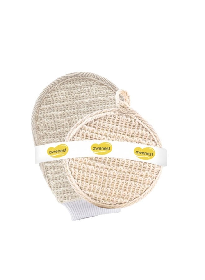 awenest Ramie Bath Loofah Combo (Oval Loofah + Loofah Glove) | Natural Fiber Exfoliating Body Scrubber | Reusable Deep Cleanser Sponge | Removes Dead Skin & Ingrown Hair | For Men & Women | Pack of 2 - Image 1