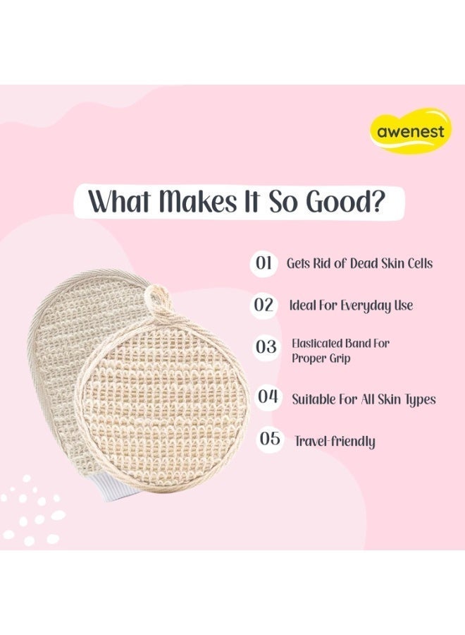 awenest Ramie Bath Loofah Combo (Oval Loofah + Loofah Glove) | Natural Fiber Exfoliating Body Scrubber | Reusable Deep Cleanser Sponge | Removes Dead Skin & Ingrown Hair | For Men & Women | Pack of 2 - Image 2