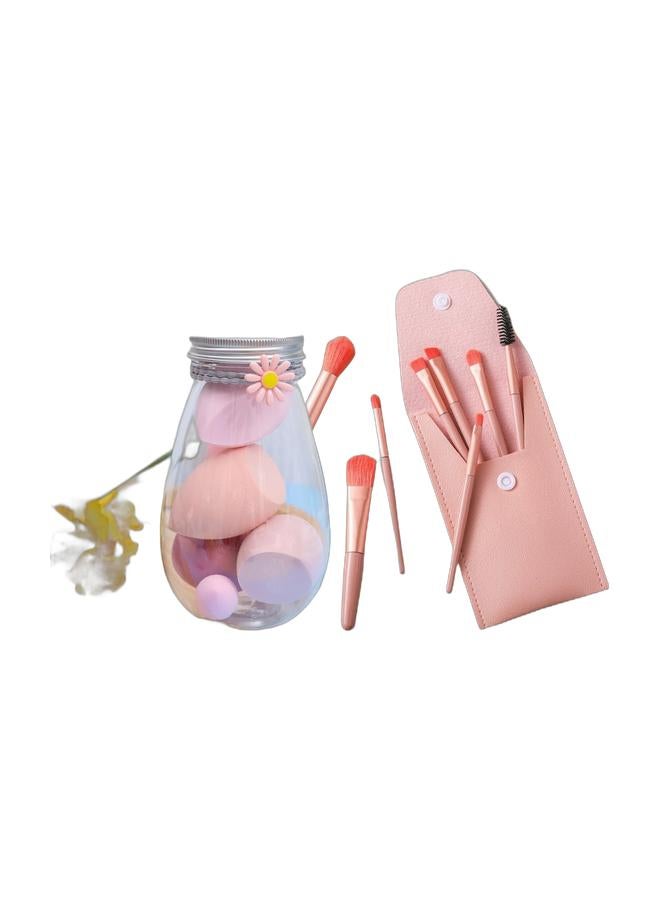 Soft Makeup Blender Sponge Set, High Elasticity Foundation Sponges, Wet Dry Dual Use Cosmetic Puff for Concealer Cream Makeup Application & Fluffy Makeup Brush Set, Complete Cosmetic Brushes Kit, Soft Gentle Bristles for Eye Face Foundation Blush Contour, Beginner Friendly Beauty Makeup Tools Bundle - Image 1