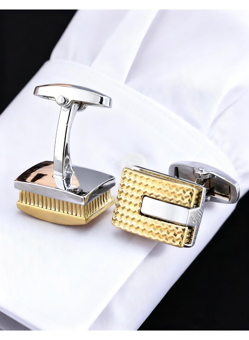 HomeNoor Geometric Two-Tone Rectangle Cufflinks, Elegant Formal French Cufflinks for Business, Wedding and Daily Wear, Stylish Shirt Cuff Links for Special Events, Perfect Gift  Idea for Men & Women - Image 3