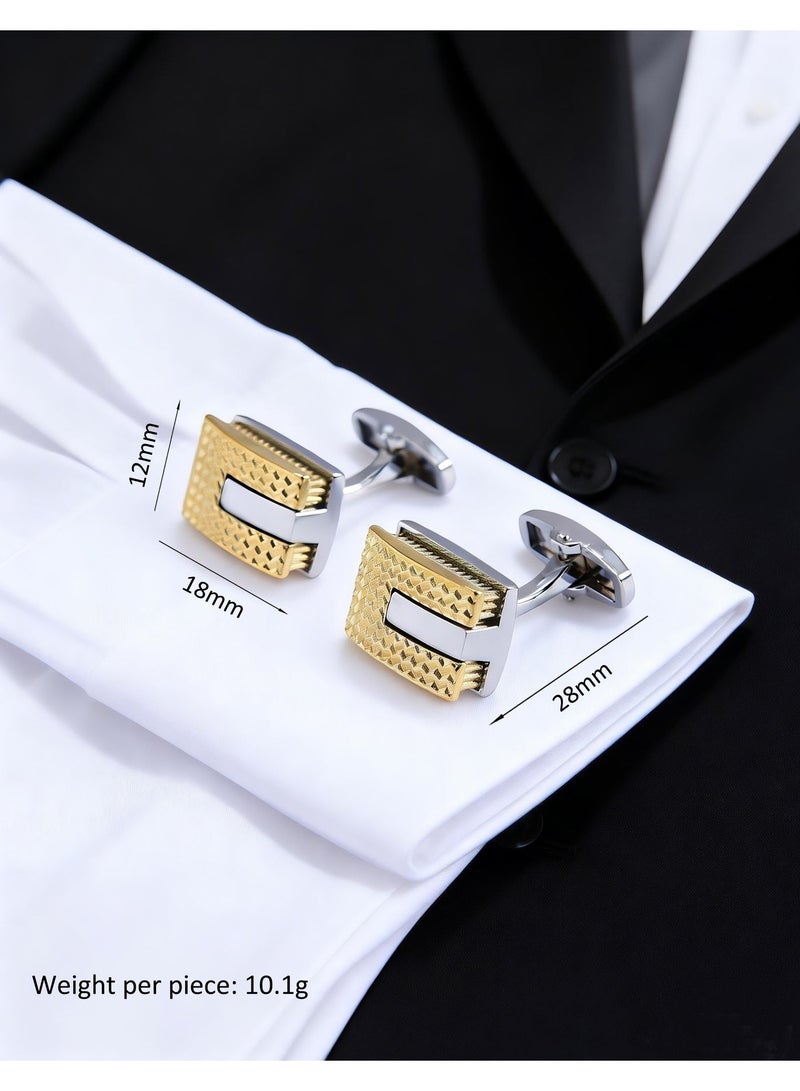 HomeNoor Geometric Two-Tone Rectangle Cufflinks, Elegant Formal French Cufflinks for Business, Wedding and Daily Wear, Stylish Shirt Cuff Links for Special Events, Perfect Gift  Idea for Men & Women - Image 2
