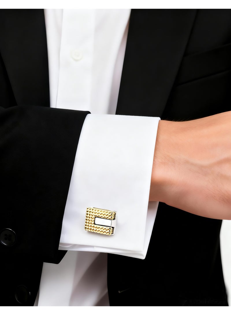 HomeNoor Geometric Two-Tone Rectangle Cufflinks, Elegant Formal French Cufflinks for Business, Wedding and Daily Wear, Stylish Shirt Cuff Links for Special Events, Perfect Gift  Idea for Men & Women - Image 4