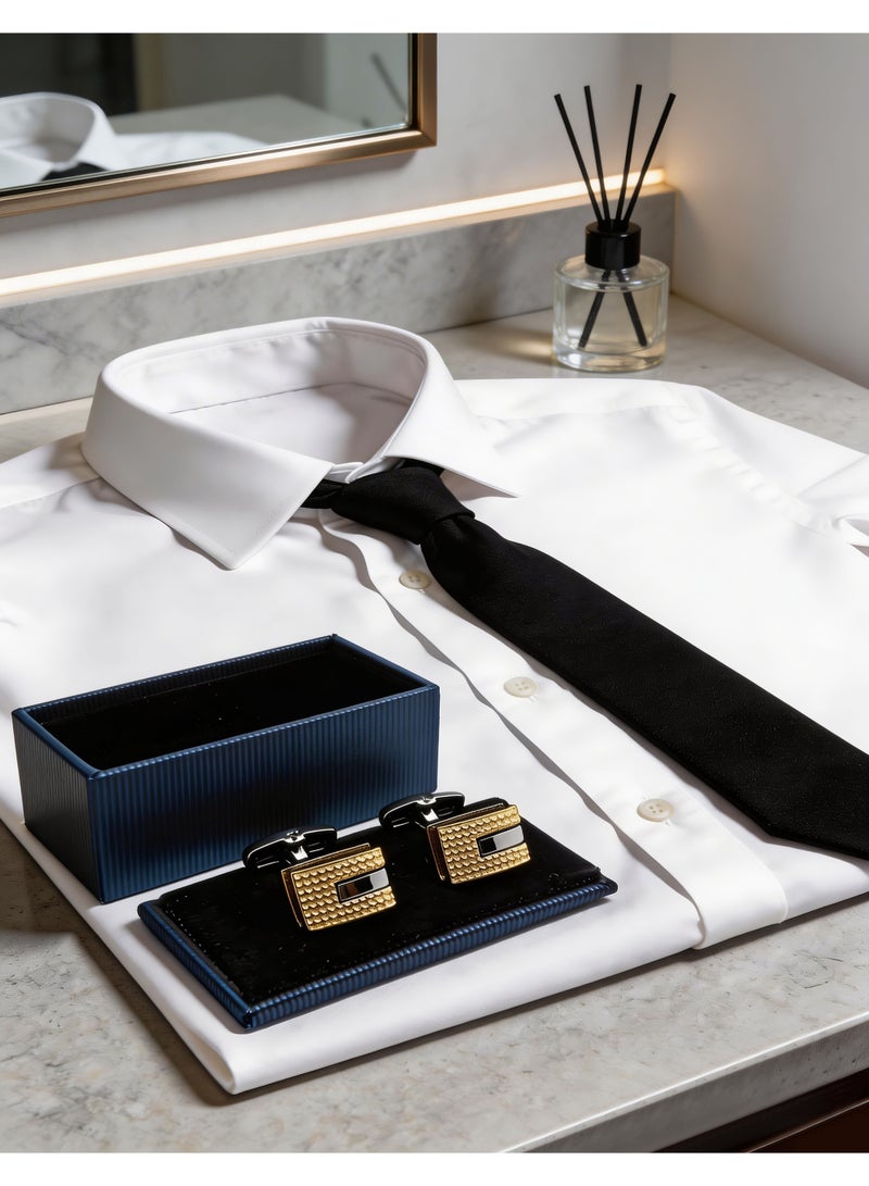 HomeNoor Geometric Two-Tone Rectangle Cufflinks, Elegant Formal French Cufflinks for Business, Wedding and Daily Wear, Stylish Shirt Cuff Links for Special Events, Perfect Gift  Idea for Men & Women - Image 5