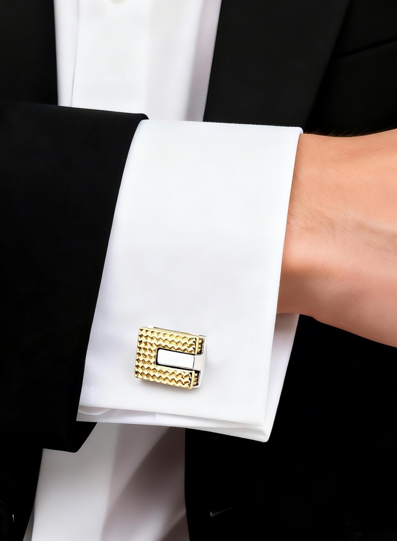 HomeNoor Geometric Two-Tone Rectangle Cufflinks, Elegant Formal French Cufflinks for Business, Wedding and Daily Wear, Stylish Shirt Cuff Links for Special Events, Perfect Gift  Idea for Men & Women - Image 1