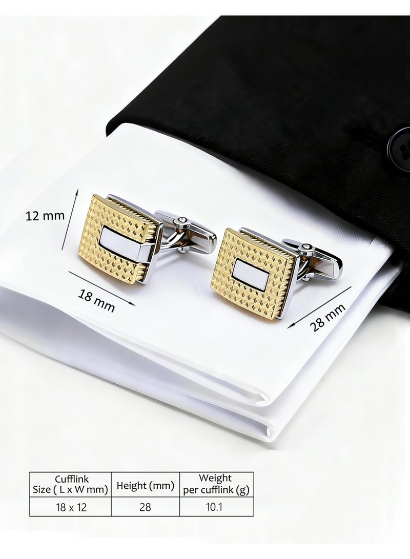 HomeNoor Geometric Two-Tone Rectangle Cufflinks, Elegant Formal French Cufflinks for Business, Wedding and Daily Wear, Stylish Shirt Cuff Links for Special Events, Perfect Gift  Idea for Men & Women - Image 2