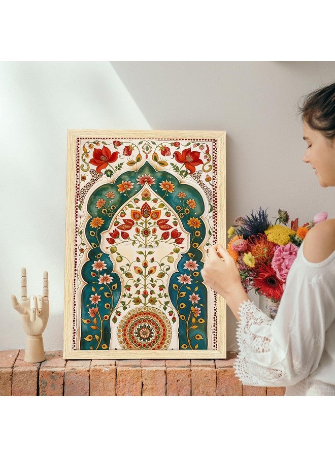 ArtX Paper Madhubani Art Paintings with Frame for Home Decor, Floral Wall Painting for Living Room, Multicolor, Natural Wood Color Frames, Set of 2 - Image 5
