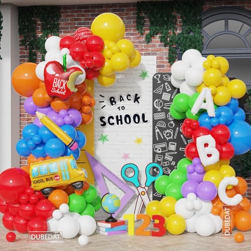 DUBEDAT Back to School Balloon Arch KitRainbow Balloons Pencil Apple Bus ABC Foil Balloons for Welcome Back To School Classroom Party First Day of School Kindergarten Decorations - Image 1