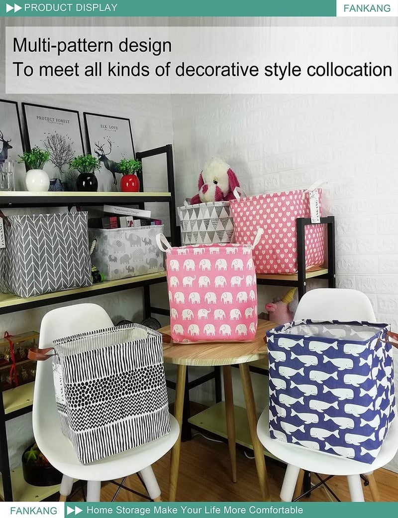 FANKANG Square Nursery Hamper Storage Bins Canvas Laundry Basket Foldable with Waterproof PE Coating Storage Baskets Gift Baskets for Children, Office, Bedroom, Clothes（Square-Pink Heart ） - Image 5