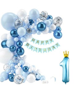 First Birthday Decorations For Boys, Blue Garland Balloon, Blue Happy Birthday Banner And 36 Inch Number One With Crown, 129 Pcs Baby Boy First Birthday Decorations Set