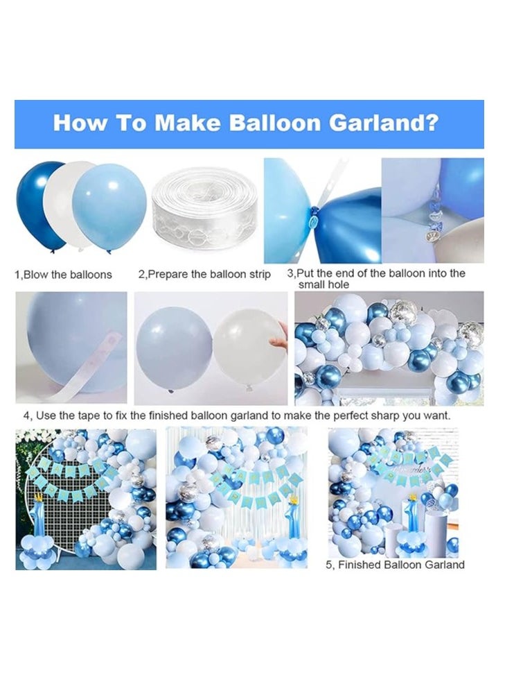 Generic - First Birthday Decorations For Boys, Blue Garland Balloon, Blue Happy Birthday Banner And 36 Inch Number One With Crown, 129 Pcs Baby Boy First Birthday Decorations Set - Image 1