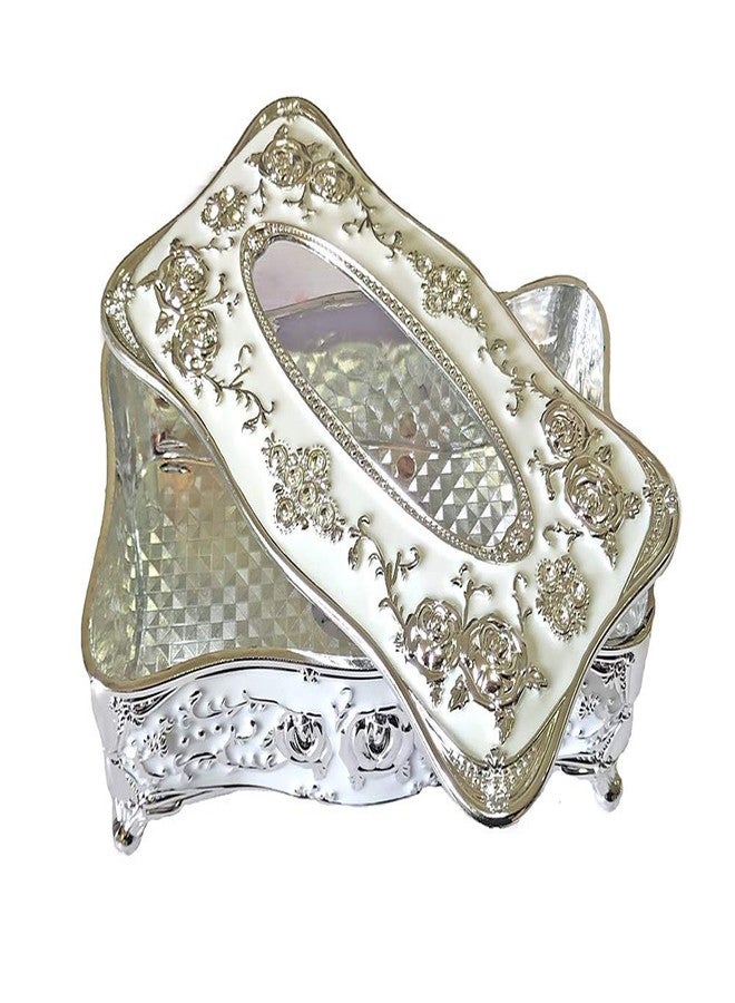 acdiac Bling Rhinestone Tissue Box Holder,Luxurious European Style Rose Tissue Box Cover for edroom,Office,Bathroom,Home,Travel,Restaurant (Silver&White) - Image 5