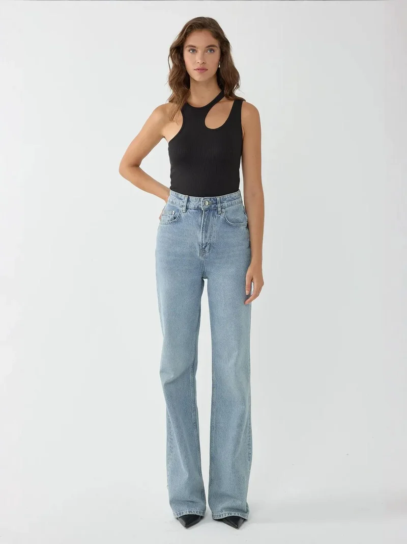 HICCUP Black Asymmetrical Collar Crop Top for Women | Best Price UAE