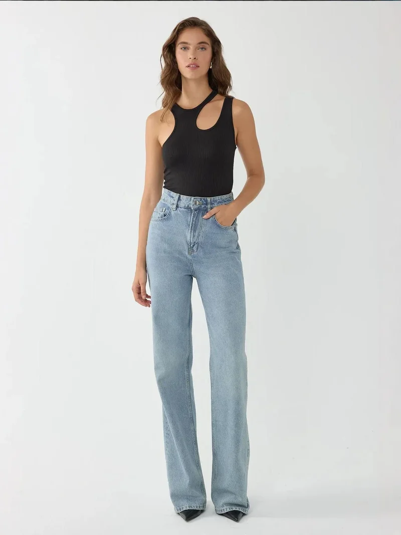 HICCUP Black Asymmetrical Collar Crop Top for Women | Best Price UAE
