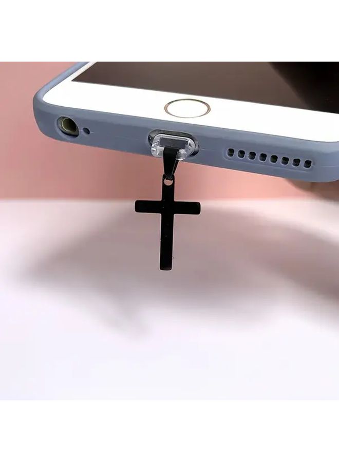 Golden Cross Phone Dust Plug For Type C Charging Port Stainless Steel DIY Pendant - Image 1