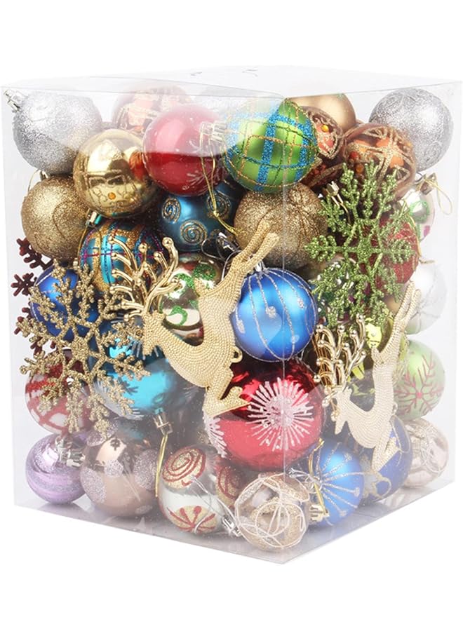 The Bros 60-70PCS Christmas Balls Ornaments Set, Colorful Shatterproof Plastic Decorative Baubles for Xmas Tree Decor Holiday Wedding Party Decoration with Ropes, Christmas Hanging Balls. (A) - Image 1