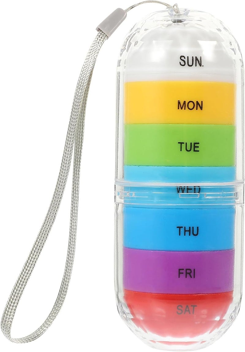 7-Day Portable Weekly Medicine Organizer Box, Color-Coded Compartments, Compact Pill Case for Daily Use and Travel, Household Medicine Accessory with Protective Lid - Image 1