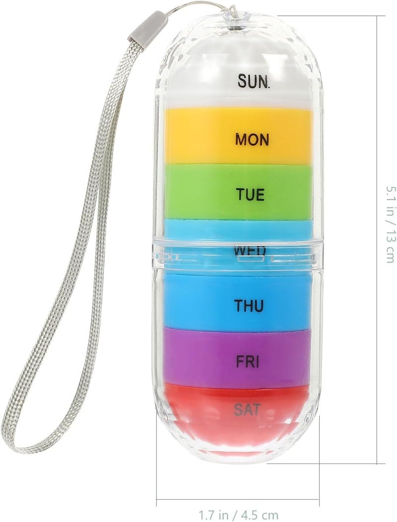 7-Day Portable Weekly Medicine Organizer Box, Color-Coded Compartments, Compact Pill Case for Daily Use and Travel, Household Medicine Accessory with Protective Lid - Image 2