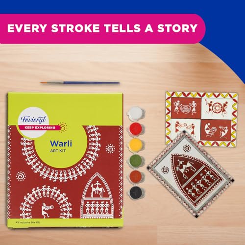 Fevicryl Warli Mini Art Kit | All-Inclusive DIY Kit of Wooden Plank with Hook, Acrylic Colours, Brush | for Artists, Students, Hobbyists & Gifting | Ideal for Age 14 + - Image 4