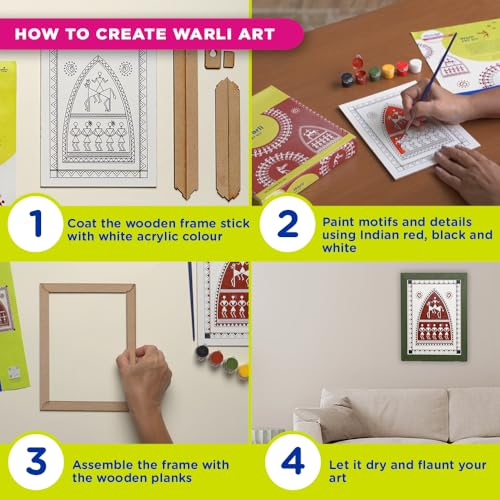 Fevicryl Warli Mini Art Kit | All-Inclusive DIY Kit of Wooden Plank with Hook, Acrylic Colours, Brush | for Artists, Students, Hobbyists & Gifting | Ideal for Age 14 + - Image 3