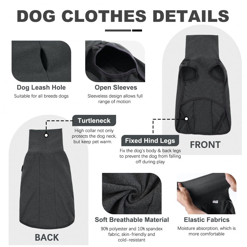 ROZKITCH Fleece Dog Winter Coat Soft Pullover Pajamas, Windproof Warm Cold Weather Jacket Vest with Leash Hole, Jumpsuit Apparel Outfit Clothes for Walking Hiking Travel Sleep Black XL - Image 4