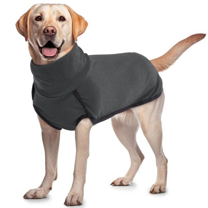 ROZKITCH Fleece Dog Winter Coat Soft Pullover Pajamas, Windproof Warm Cold Weather Jacket Vest with Leash Hole, Jumpsuit Apparel Outfit Clothes for Walking Hiking Travel Sleep Black XL - Image 1