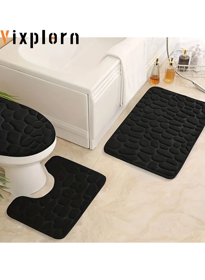 Vixplorn Bathroom Rugs Sets 3 Pieces, Ultra Soft Plush Bath Mats for Bathroom, Polyester Fiber Stone Embossed Toilet Lid Cover Floor Mats Bathtub Side Absorbent Carpets - Image 1