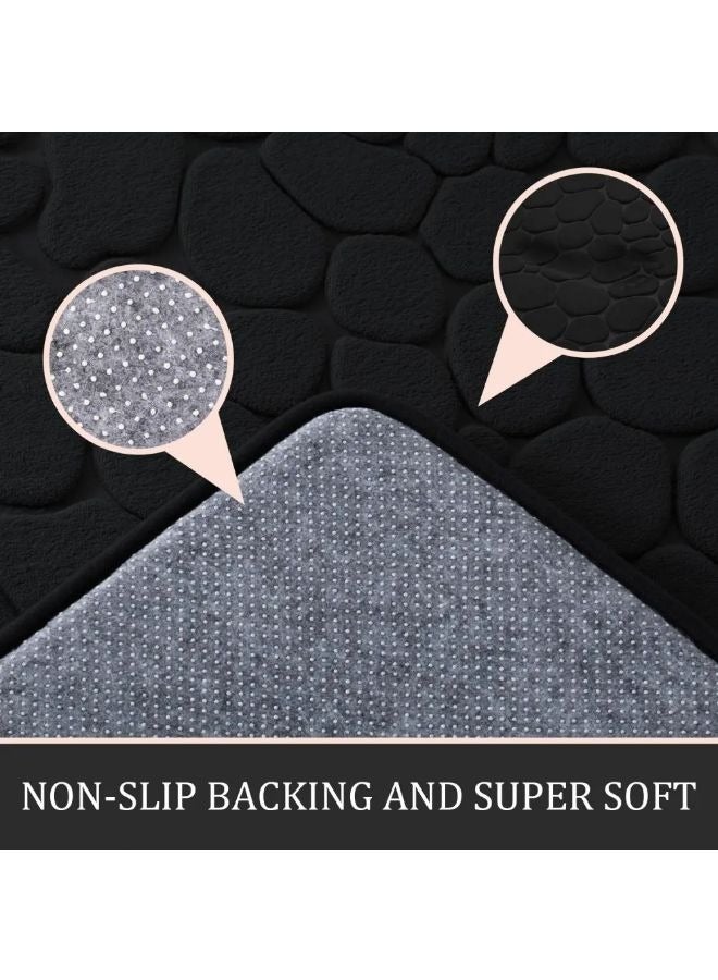 Vixplorn Bathroom Rugs Sets 3 Pieces, Ultra Soft Plush Bath Mats for Bathroom, Polyester Fiber Stone Embossed Toilet Lid Cover Floor Mats Bathtub Side Absorbent Carpets - Image 2