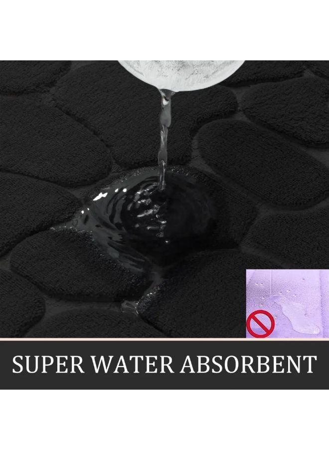 Vixplorn Bathroom Rugs Sets 3 Pieces, Ultra Soft Plush Bath Mats for Bathroom, Polyester Fiber Stone Embossed Toilet Lid Cover Floor Mats Bathtub Side Absorbent Carpets - Image 3