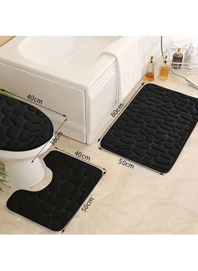 Vixplorn Bathroom Rugs Sets 3 Pieces, Ultra Soft Plush Bath Mats for Bathroom, Polyester Fiber Stone Embossed Toilet Lid Cover Floor Mats Bathtub Side Absorbent Carpets - Image 5