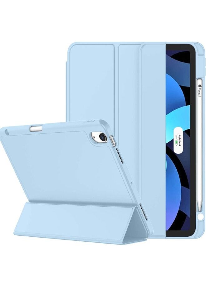 iPad Air 5th Generation Case 2022/iPad Air 4th Generation Case 2020 10.9 Inch with Pencil Holder, Support Touch ID and Auto Wake/Sleep, Trifold Stand Smart Case (Sky Blue)