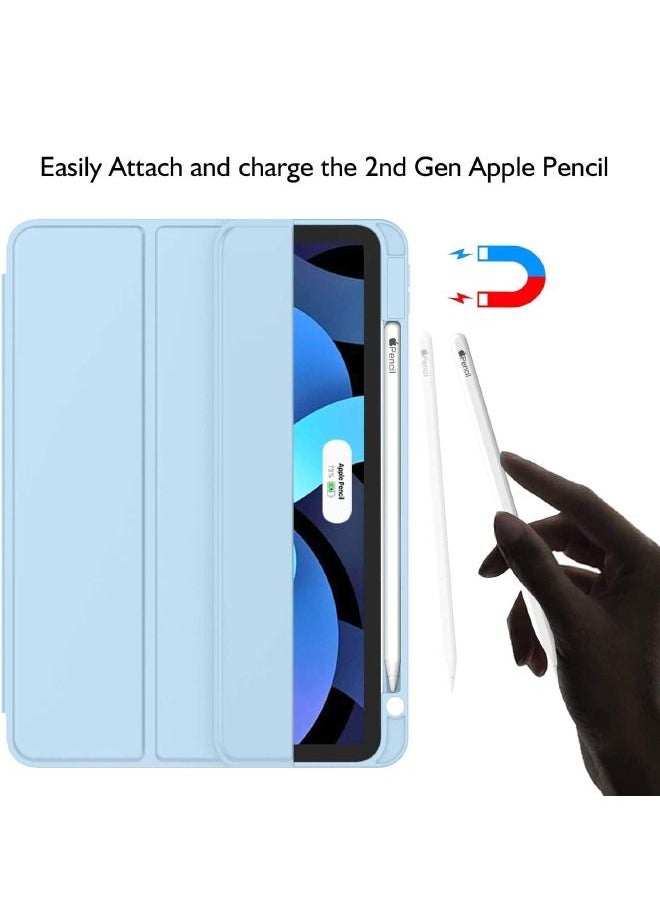 iPad Air 5th Generation Case 2022/iPad Air 4th Generation Case 2020 10.9 Inch with Pencil Holder, Support Touch ID and Auto Wake/Sleep, Trifold Stand Smart Case (Sky Blue)