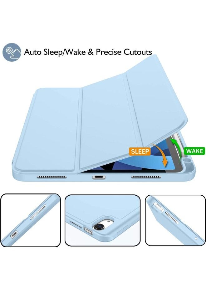 iPad Air 5th Generation Case 2022/iPad Air 4th Generation Case 2020 10.9 Inch with Pencil Holder, Support Touch ID and Auto Wake/Sleep, Trifold Stand Smart Case (Sky Blue)