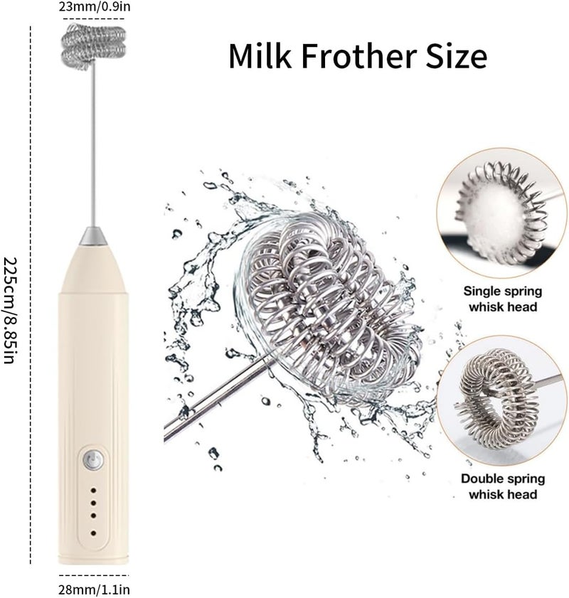MITCMOLARD Milk Frother, Coffee Mixer, Electric Coffee Whisk, 3 Speeds, Rechargeable, Beige - Image 2