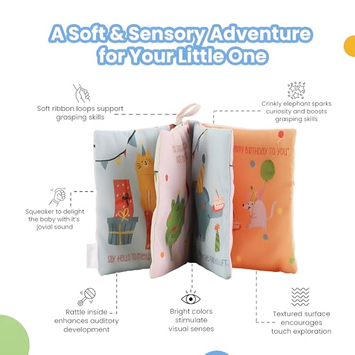 Nuluv Infant Perfect Party Playbook - Squeaker and Rattle Cloth Book Enable Joyful Sounds for Baby 3 Months+, Multicolor - Image 2