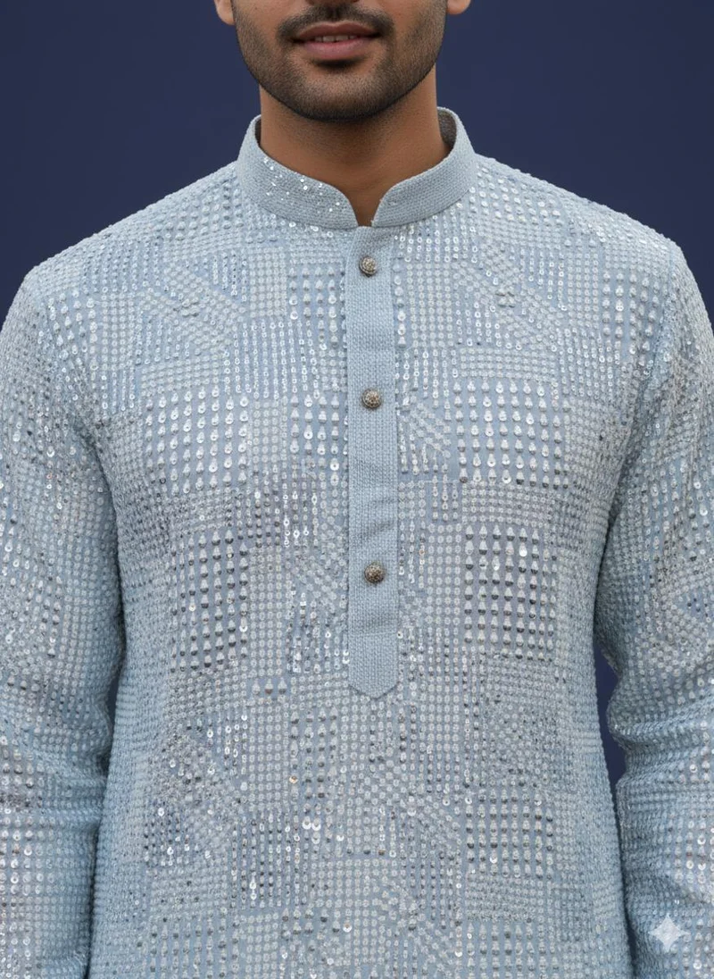 Lehar Blue Embroidered Sequin Work Kurta