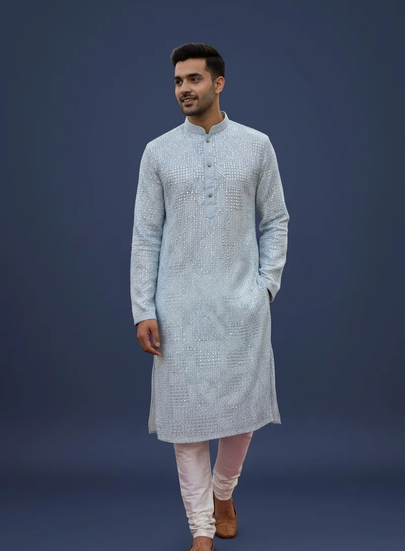 Lehar Blue Embroidered Sequin Work Kurta