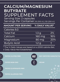 BodyBio Butyrate with Calcium & Magnesium - Supports Healthy Digestion, Gut & Microbiome - Leaky Gut Repair - Control Bloating - Healthy Inflammation Response - Fuel for Healthy Gut - 250 Capsules  - Image 2