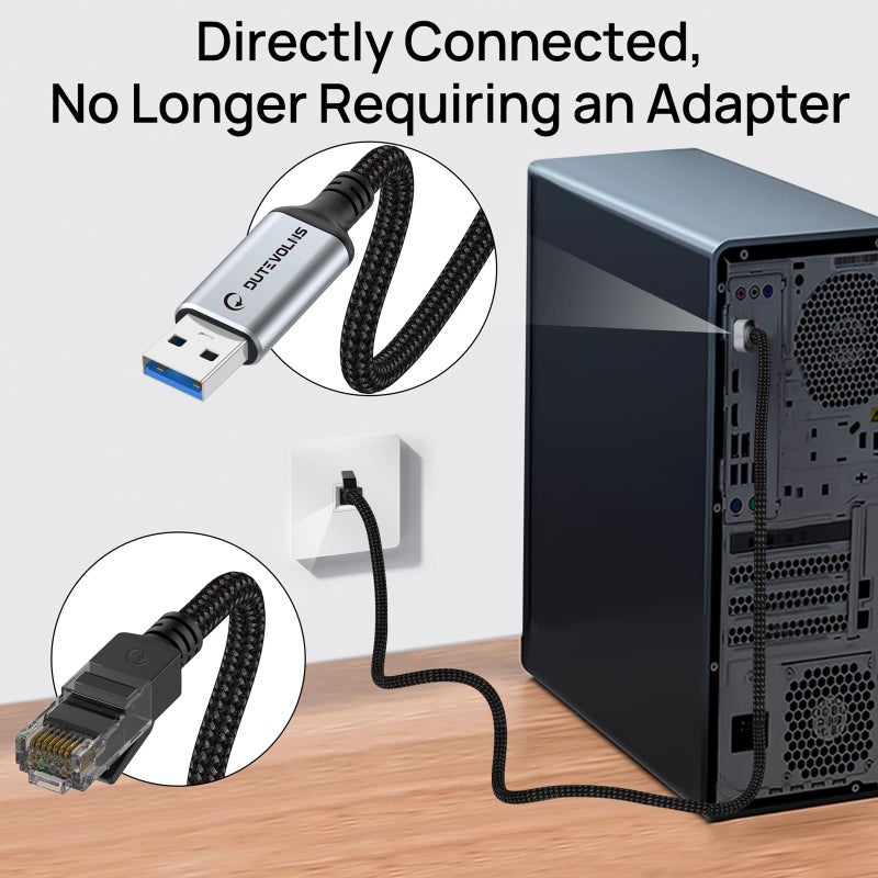 Dutevolns USB to Ethernet Cable 5 FT, USB 3.0 A to RJ45 Male Nylon Adapters, Gigabit Directly Connected, Compatible for Laptop, Desktop PC, Switch, Windows 10 and Windows 11 - Image 2