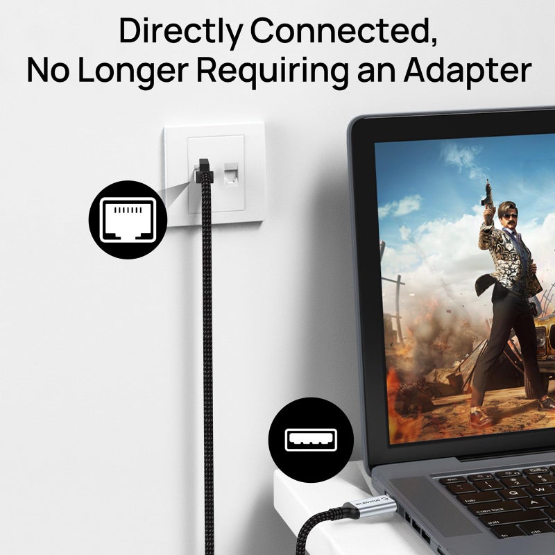 Dutevolns USB to Ethernet Cable 5 FT, USB 3.0 A to RJ45 Male Nylon Adapters, Gigabit Directly Connected, Compatible for Laptop, Desktop PC, Switch, Windows 10 and Windows 11 - Image 3